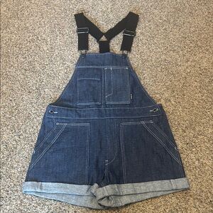 G-Star Raw Denim Short Overalls with Adjustable Straps - Dark Blue